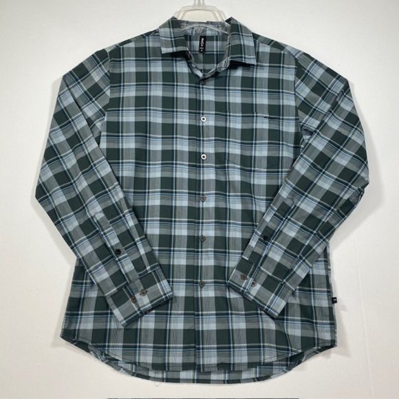 RVCA Brand Button‎ Up Shirt Men's Size Medium Green Gray Plaid Long Sleeve - Picture 1 of 9